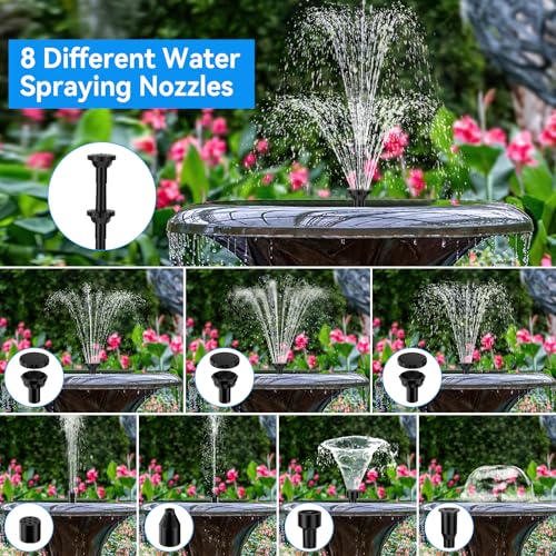 6.5W Solar Fountain Pump for Bird Bath Built-in 3000mAh Battery Backup, DIY Solar Water Fountain with Double-Layer Nozzles & Dry-Run Protection 5Ft Tubing for Ponds, Bird Bath, Water Features - size: 6.5W Fountain