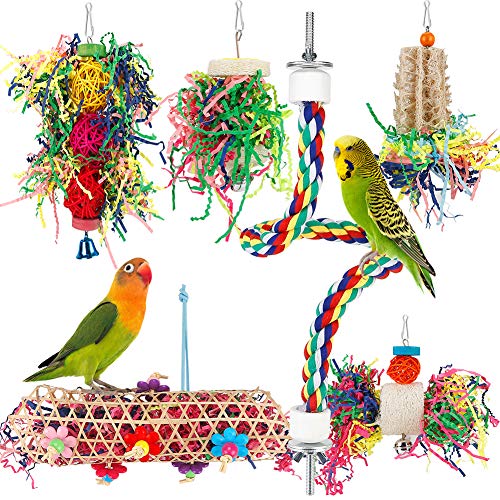 Foraging Bird Toys - Shredding Parakeet Toys with Rope Perch for Conure, Cockatiel, Budgies, Lovebird, Parrotlet - color: With Rope Perch