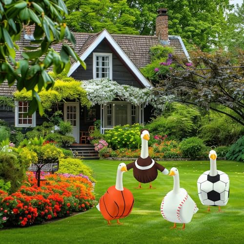 Abbylike 4 Set Football Porch Goose Outfit Lawn Baseball Goose Costume Rugby Basketball Porch Game Day Clothes for 23" H Statue Patio Yard Party Celebrations Decor - style: Football