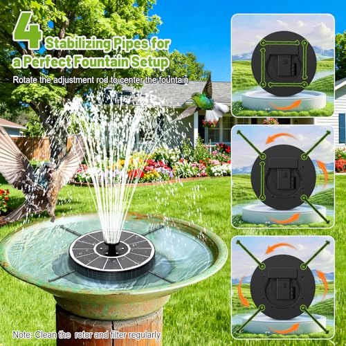 Solar Fountain with 3 Spray Height, Colorful Led Lights, 3.5W Glass Solar Bird Bath Water Fountain with 2000mAh Battery, 4 Rotating Rods and 7 Nozzles for Hummingbird Bathing, Outdoor Decor - color: White