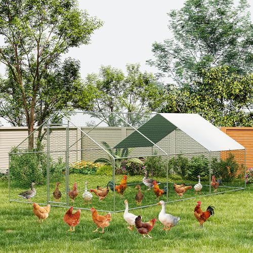 Large Metal Chicken Coop, Large Chicken Pen, Chicken Runs for Yard with Waterproof and Anti-UV Cover, Duck Rabbit House Outdoor (9.8'L x 19.7'W x 6.5'H) - size: 231.5"L x 120.1"W x 78.0"H