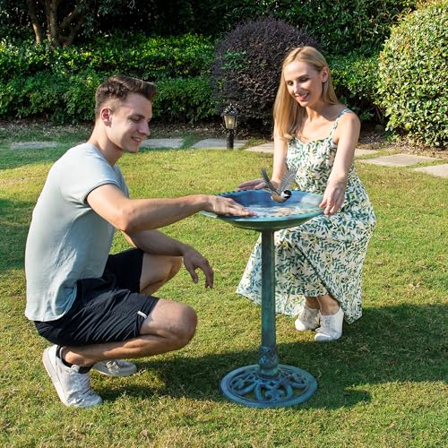 VIVOHOME Bird Bath for Outside, Polyresin Pedestal Birdbath, Green | Weather-Resistant, 20-Inch Bowl, 28-Inch Height, for Outdoor/Garden, Bird-Friendly, Easy to Clean - color: Green