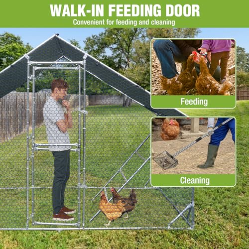 Large Chicken Coop for 10 Chickens Chicken Runs for Yard with Cover Metal Poultry Cage with Perch Hen House Chicken Pen Outdoor - size: 118"L x 78.8"W x 78.8"H