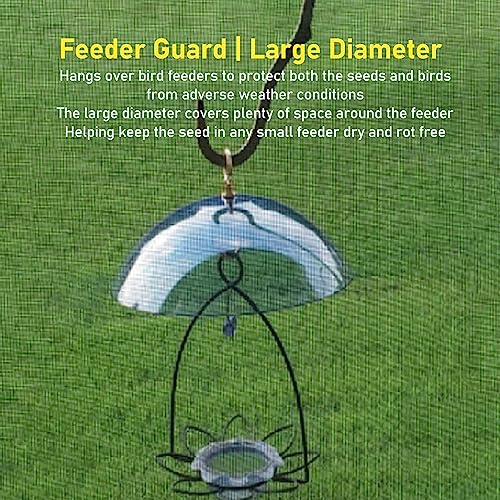 Bird Feeders Protective Dome Cover - Durable Acrylic Hanging Bird Feeder Cover - Large Diameter - with Hook - Weatherproof and Squirrel-Proof