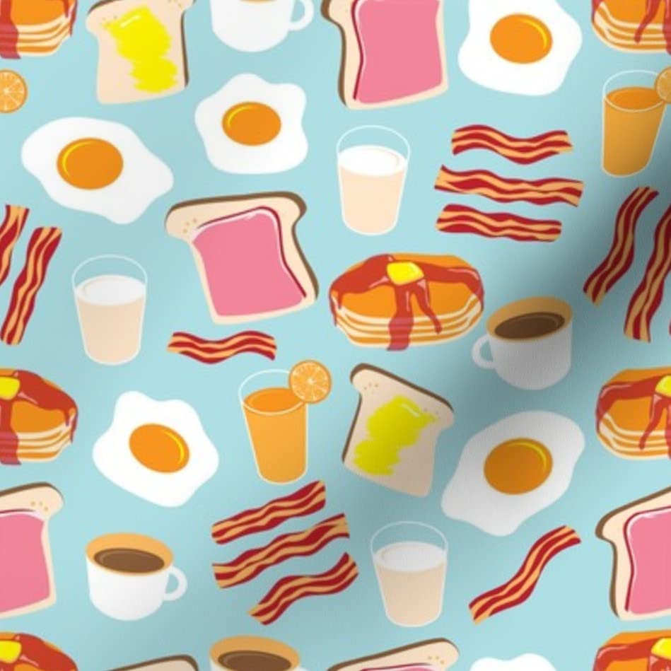 Spoonflower Fabric Breakfast Fun Scale Cute on Petal Signature Cotton | Fat Quarter | Egg Food Eggs Milk Pancakes | Use for Sewing Quilting Apparel Home Decor - size: Fat Quarter