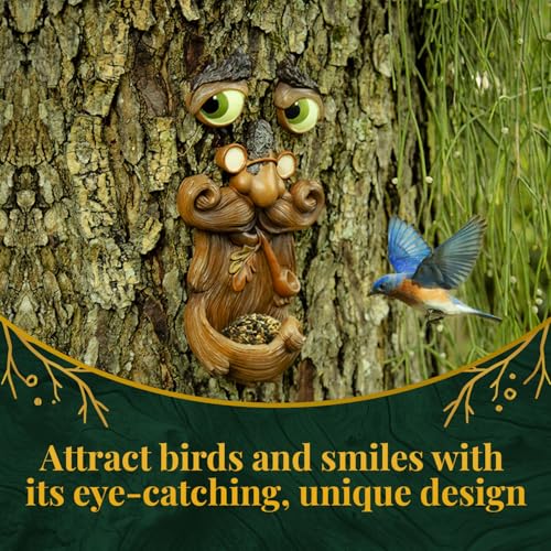 Tree Faces Decor Outdoor – Tree Hugger Yard Art Garden Decoration – Unique Bird Feeders for Outdoors and Indoors – Old Man Tree Art Brown - style: Tree Face bird feeder 2