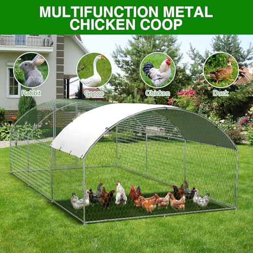 Garvee Metal Chicken Run, 9.8 x 19.7 x 6.6 Ft Metal Chicken Coop for Yard with Waterproof and Anti-Ultraviolet Cover, Dome Roof Walk in Chicken House, Poultry Cage for Hen, Duck and Rabbit - size: 118.1"L x 236.2"W x 78.7"H
