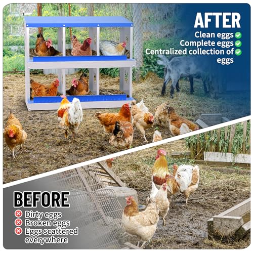 6 Compartment Galvanized Metal Chicken Nesting Box, Easy Install & Clean Roll Out Egg Laying Boxes for Backyard Chicken Coop, Anti-Rust Egg Protection Nest - color: Blue, size: 6 holes