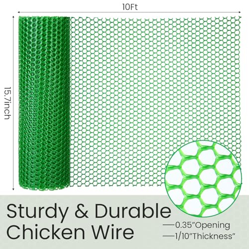 6 Rolls Plastic Chicken Wire Fencing Mesh 120 x 15.7 Inch Each Plastic Mesh Fence with Zip Ties Hexagonal Poultry Netting Garden Fencing Cat and Bird Netting (Green) - color: Green