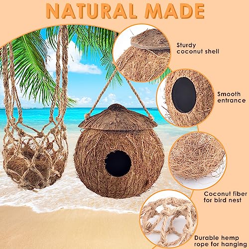 KATUMO Hummingbird Houses, Natural Coconut Bird Houses for Outside Hanging Hummingbird Swinging Nest, with Coconut Fiber Bedding for Nesting Window Garden Outdoor Home, 3Pcs