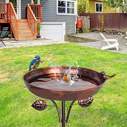 VEWOGARDEN 38" Tall Metal Bird Bath for Outside, Outdoor Bird Bath Feeder with 5-Pronged Stake for Garden, Yard, Patio Decor, Antique Bronze - color: Copper