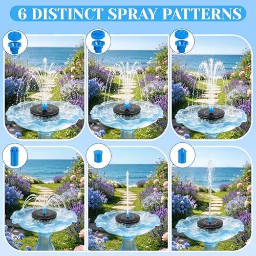 Yeomi 1.5W Solar Bird Bath Fountain with 12 Nozzles in 2 Colors | Floating Solar Fountain Pump Solar Water Fountain for Small Pond Patio Outdoor Landscape Decoration - Black + Blue Nozzles - color: 1.5w Solar Fountain + Black&blue Nozzles