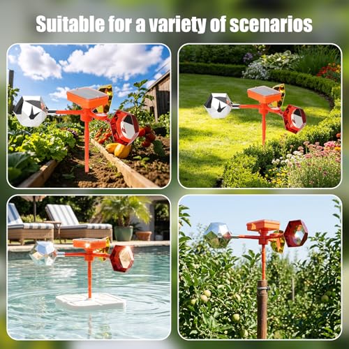 Solar Floating Pool Bird Deterrent, 360° Wind-Driven Reflective Spinner with Sound Box, Upgraded Duck Away Reflector with Shatterproof Mirror for Garden, Patio, Boat & Orchard