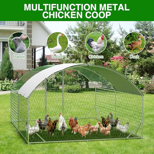 Garvee Metal Chicken Run, 9.8 x 13.1 x 6.6 Ft Metal Chicken Coop for Yard with Waterproof and Anti-Ultraviolet Cover, Dome Roof Walk in Chicken House, Poultry Cage for Hen, Duck and Rabbit - size: 118.1"L x 157.5"W x 78.7"H