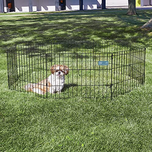 MidWest 18-Inch Exercise Pen, No Door, 16 Sq Ft Play Area | for Indoor and Outdoor Use, No Door Design for Maximum Security, Easy to Set Up, Foldable Playpen - color: Black No Door, size: 18"H