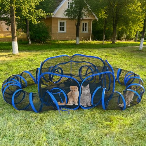 Small Animal Playpen Guinea Pig Cage Rabbit Cage Breathable Pop Open Exercise Yard Fence with Top Cover Anti Escape for Cat, Bunny, Hamster, cat, Hedgehog (Black & Blue) - color: Black & Blue