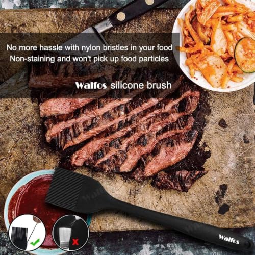 Walfos 600°F Heat Resistant Silicone Basting Brushes BPA Free Pastry Brush, Spread Oil Butter Sauce for BBQ Grill Baking Kitchen Cooking, Dishwasher Safe (2 SIZE) - color: Black, size: Large + Small