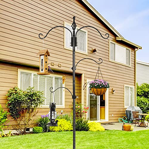 83 Inch Bird Feeder Pole Shepherd Hooks for Bird Feeders,Bird Feeding Station Kit with 5 Prongs Base Hummingbird Feeder Stand Hook for Outside - size: 83 Inch