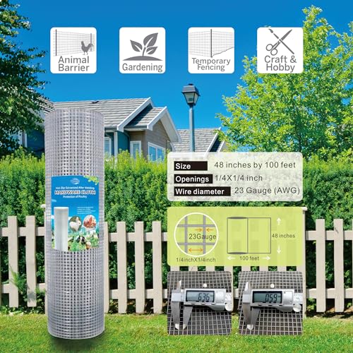 Hot-Dip Galvanized 1/4in Hardware Cloth 48x100ft 23G Chicken Wire Fencing | TUOKS Welded grid stays rigid; easily cut to shape around posts, rabbit enclosures, flower beds, and garden protection. - size: 1/4inch 48''×100'