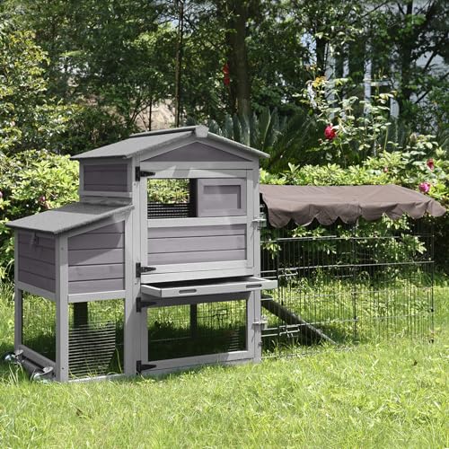 Mobile Chicken Coop Large 79" Chicken House On Wheels All-Steel Frame Hen House Poultry Cage with Metal Run,Waterproof Rain Cover - color: Grey