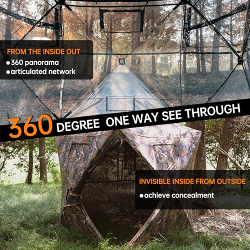 360 Degree See Through Hunting Blind, Pop Up Ground Blind | 2-3 Person & 3-4 Person Hunting Blind for Hunting Deer and Turkey, with Diamond-Shaped Door, Mud Flap and Portable Carry Bag - style: 2-3 Person 360°