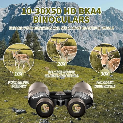 10-30x50 HD Zoom Binoculars for Adults with High-Powered & Image Stabilization - Waterproof, Clear Low-Light Vision Binos for Bird Watching, Hunting, Travel, Cruise Ship Use
