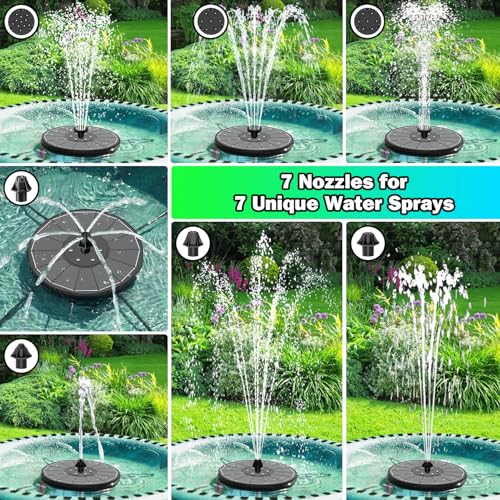 SZMP 3.5W Glass Solar Fountain with Swivel-Out Fixed Rods, Solar Bird Bath Fountains with LED Lights and 2000mAh Battery, 7 Nozzles, Outdoor Solar Water Fountain Pump for Garden, Pool, Pond (Black) - color: Black