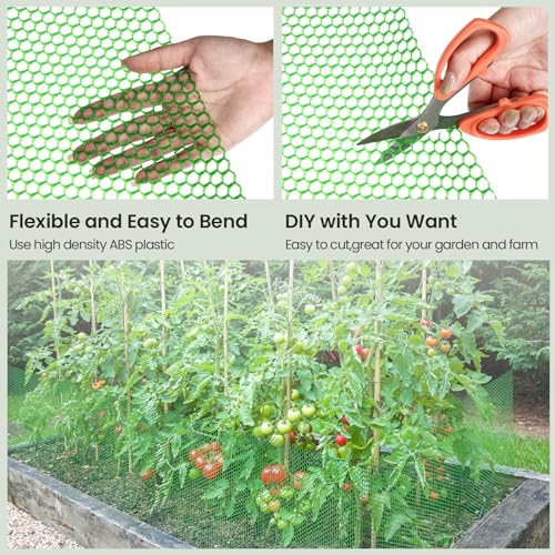 6 Rolls Plastic Chicken Wire Fencing Mesh 120 x 15.7 Inch Each Plastic Mesh Fence with Zip Ties Hexagonal Poultry Netting Garden Fencing Cat and Bird Netting (Green) - color: Green