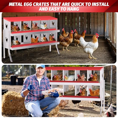 Galvanized Steel Chicken Nesting Box Set, 10-Compartment with Frame, Heavy-Duty Metal Egg Laying Station for Poultry Coop, Easy Clean Hens Nest with Vented Perforations - size: 10 Holes with Legs
