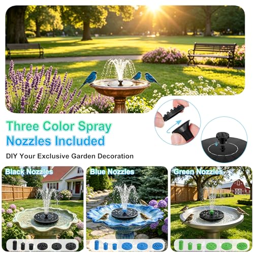 1.5W Solar Fountain, with with 6 Black & 6 Blue & 6 Green Nozzles - color: 6 Black + 6 Blue + 6 Green Nozzles