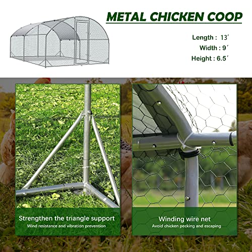 Large Metal Chicken Coop Round Top Upgrade Tri-Supporting Wire Mesh Chicken Run,Chicken Pen with Water-Resident and Anti-UV Cover,Duck Rabbit House Outdoor (6.5'L x 9'W x 6.5'H) - size: 78.0"L x 108.1"W x 78.0"H