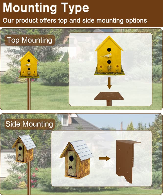 90Inch Heavy Duty Bird House Pole Mount Kit with Frosted, Bird Feeder Pole Kit with 5 Prongs Base and 2 Plates, for Outdoor, Yard, Garden, Brown(Birdhouse Not Include) - color: brown