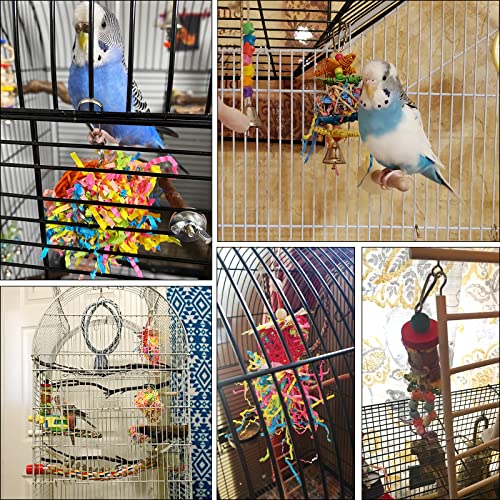 YUEPET 4 Pack Bird Shredder Toys, Foraging Toy for Birds | Paper Strips for Shredding, Small Parrot Chew Toys, Cage Hanging Hooks, For Budgies, Parakeets, Lovebirds & Cockatiels