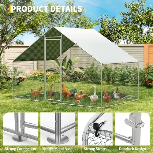 Large Metal Chicken Coop, Large Chicken Pen, Chicken Runs for Yard with Waterproof and Anti-UV Cover, Duck Rabbit House Outdoor (9.8'L x 6.5'W x 6.5'H) - size: 118.1"L x 77.2"W x 78.4"H