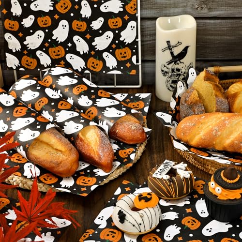 JarThenaAMCS 150Pcs Halloween Wax Paper Pumpkin Boo Ghost Deli Paper Black Sandwich Wrap Paper Tissue Waterproof Oil-Proof Picnic Liners for Party Kitchen Supplies, 9.8 x 8.3 Inch - color: Halloween Pumpkin Ghost