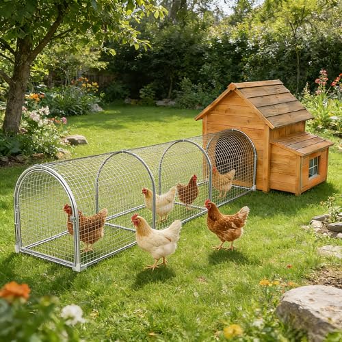 Metal Chicken Coop with Run, 9.8x2x2ft Chicken Run for Yard with Waterproof and Anti-Ultraviolet Cover for Outside,Backyard and Farm, Chicken Pen for Ducks, Rabbits (Silver, 24 * 26 * 118inch)