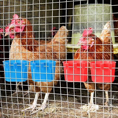 100 Pcs Cage Cups Chicken Feeder Cup 8 oz Hanging Bird Food Water Bowl Coop Bunny Cage Feeding Dish Game Fowl Supply for Poultry Pet Parrot Parakeet Rabbit Parakeet Pigeon(Red, Blue) - color: Red, Blue