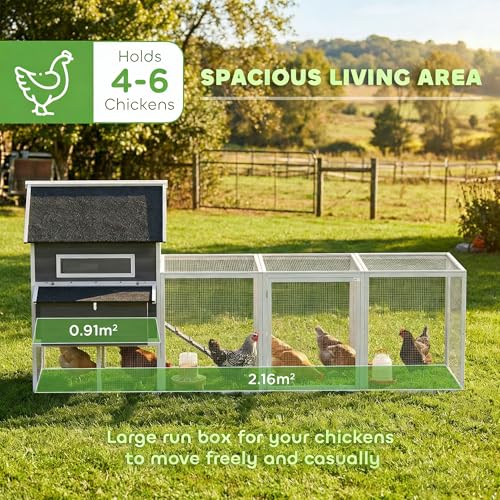 PawHut 137" Chicken Coop with Extra Large Run, for 4-6 Chickens, Dark Gray | Hen House, Wooden Rabbit Hutch Poultry Bunny Cage, Nesting Box, Waterproof Roof, for Backyard - color: Dark Gray