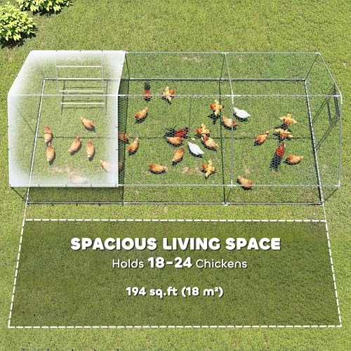PawHut Large Metal Chicken Coop, Walk in Chicken Run with Waterproof & Anti-UV Cover, Feeding Door, Hanging Feeder, Perch, Outdoor Duck Cage Rabbit Hutch Pen, for 18-24 Poultries, 9.8' x 19.7' x 6.4' | Walk in Chicken Run, Waterproof & Anti-UV Cover, Hang