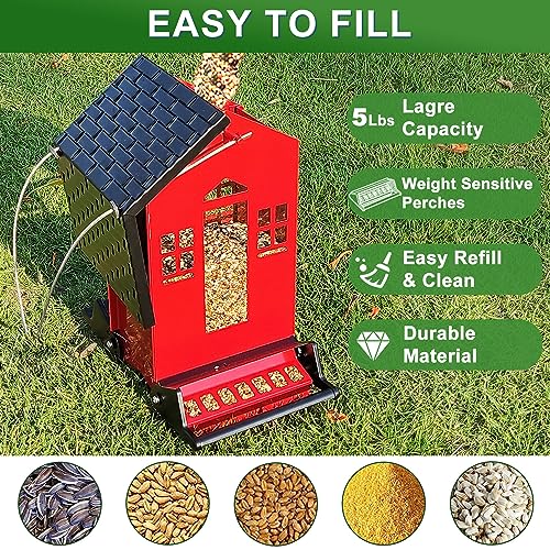 Squirrel Proof Bird Feeders for Outdoors, 6LB Metal Hanging Feeders, Large Wild Feeders for Cardinals, Chickadees, Durable Backyard Feeders (Red) - color: Red