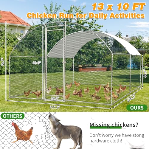 Outvita 13×10 FT Large Metal Chicken Coop Walk-in Poultry Cage | Waterproof & Anti-UV Round Arch Cover and Galvanized Mesh Support Ducks, Rabbits, Hens, Yard, Backyard or Farm Us - size: 156.0"L x 120.0"W x 78.0"H