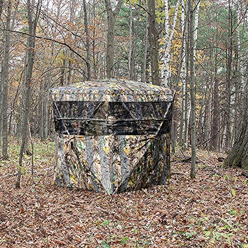 Tangkula 3 Person Pop up Ground Blind, Portable Hunting Blind with Mesh Windows, Carrying Bag & Ground Stakes, Camouflage Hunting Tent with Hub System, Camo Deer Blinds for Hunting - style: Slide Window