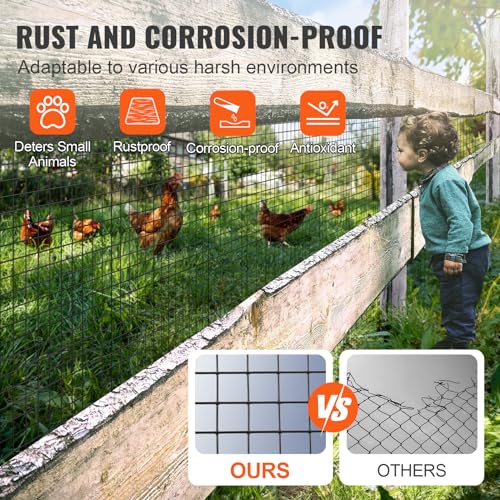 VEVOR Hardware Cloth, 48'' x 100' 1/2inch Galvanized Wire Mesh Roll, 19 Gauge Chicken Wire Fencing Roll, Vinyl Coating Metal Wire Mesh for Chicken Coop Barrier, Rabbit Snake Fences, Poultry Enclosures - size: 1/2inch 48'' x 100'