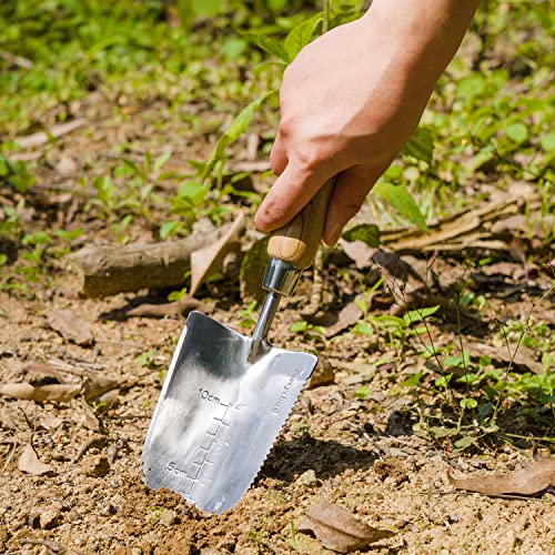 Berry&Bird Garden Serrated Planting Trowel, Multifunctional Shovel with ash Wood and Stainless Steel Digging Trowel Transplanter - color: Serrated Shovel, size: Small