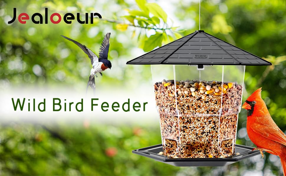 Jealoeur Bird Feeders for Outdoors Hanging Bird Feeder Wild Birds Seed, Black - color: Black