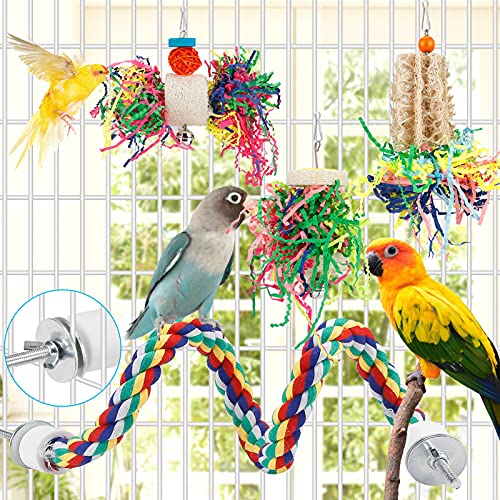 Bird Shredding Foraging Toys Parakeet Toy Chewing Hanging Toy Shredded Paper Bird Cage Accessories Bird Rope Perch for Conure Cockatiel Budgies Lovebird Parrotlet - color: Without Rope Perch