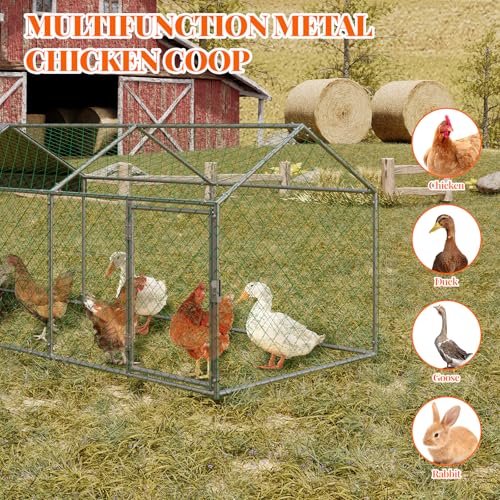 Large Metal Chicken Coop,120" Wx40 Lx40 H Heavy Duty Walkin Chicken Run with Waterproof and Anti-Uv Cover, Chicken Pens Outdoor with Top for Ducks,Peaked Roof Walk-in Poultry Cage for Yard,Farm - size: 10'W x 3.33'L x 3.33'H
