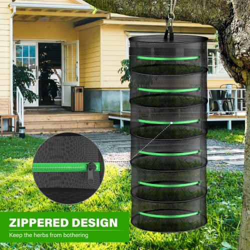 iPower 2ft 6-Layer Foldable Herb Mesh Dry Rack Hanging Drying Net with Zippers Heavy Duty Ring for Hydroponic Plant, Free Storage Bag and Hook Included - size: 6-Layer, style: Black Zippered