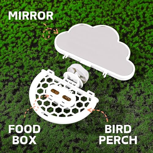 septillar Bird Mirror with Perch Stand, Bird Toys for Parakeet Cockatiel Conure Lovebirds Finch Canaries (White) - color: White