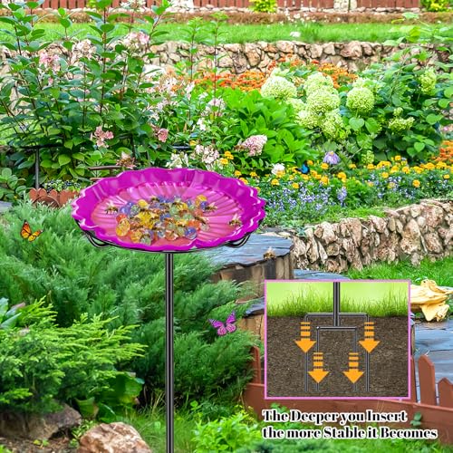 Bee Butterflies Watering Station, Standing Bee Feeder with Glass Marbles for Outside, Bee Bath Feeder with Metal Stakes Butterfly Puddler Garden Yard Déco (Rose) - color: Rose